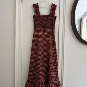 GANNI Rust & Black Seersucker Check Long Dress Size 38 US size 6